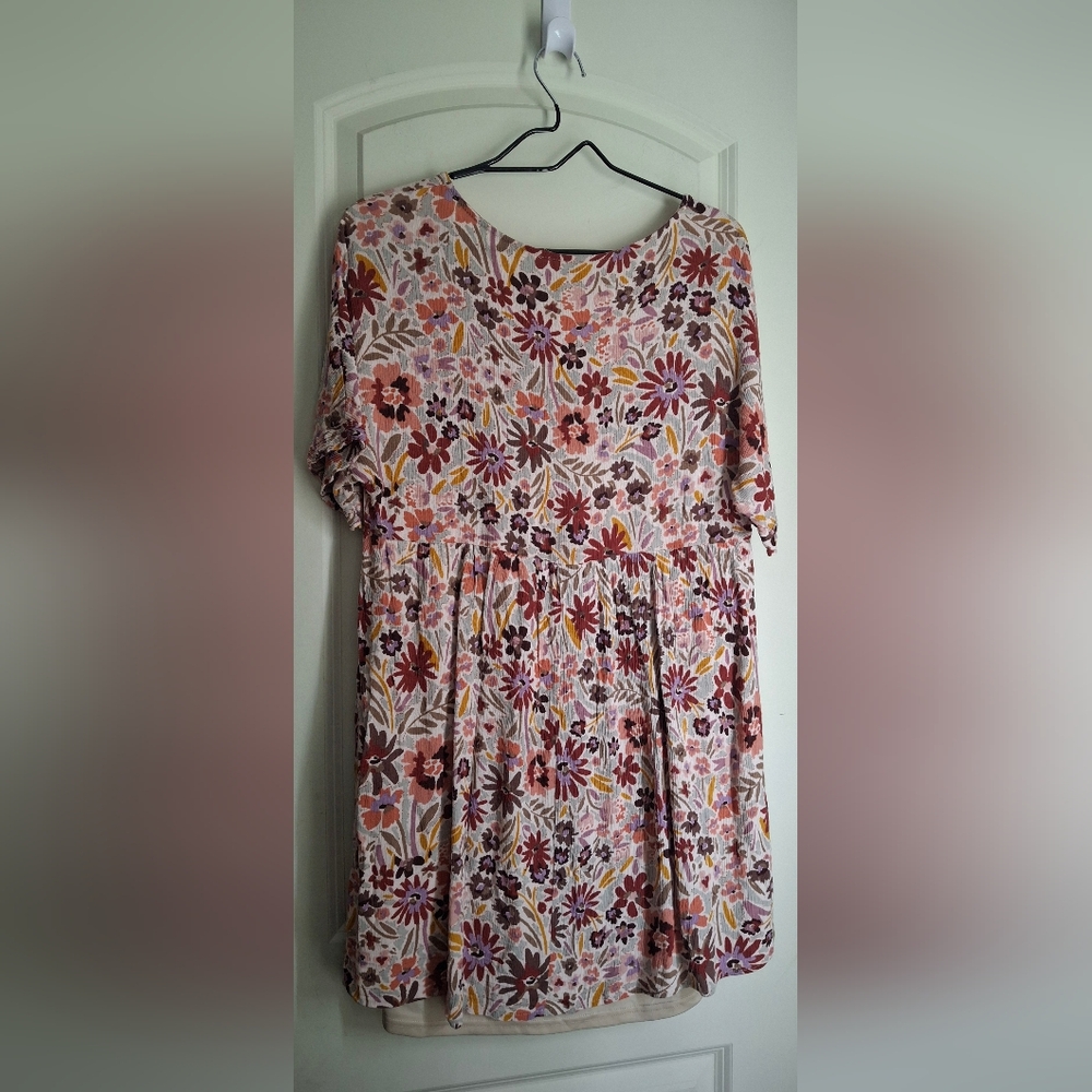 Andree Babydoll Rayon Floral MiniDress Sz L BOHO CASUAL PARTY FAIRYCORE FLOWY